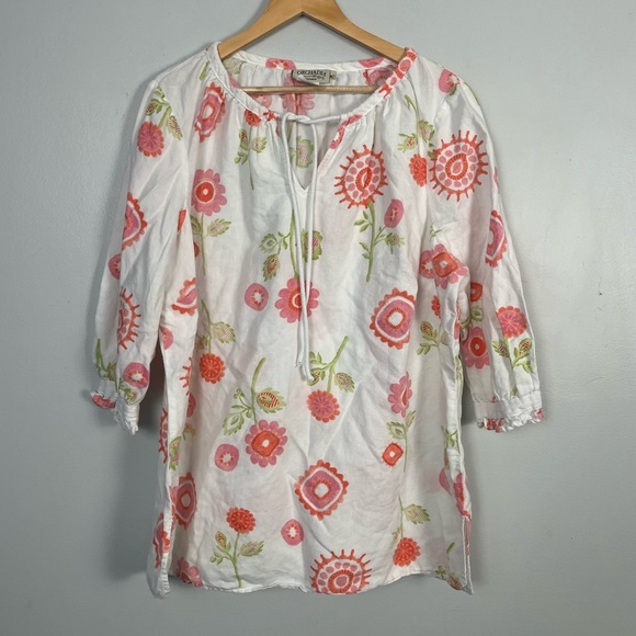 Orchadia women’s white linen and cotton blend floral top size 1X - Picture 1 of 5